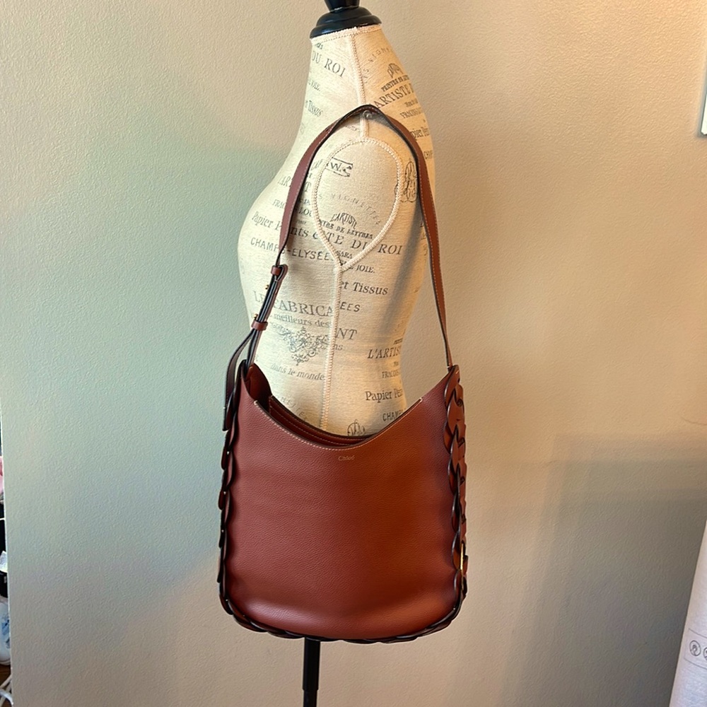 Chloe Medium Daryl small grain smooth calfskin leather hobo bag in Sephia brown.
